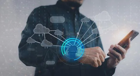 Technology cloud technology concept, Businessman using smartphone connecting Stock Photos