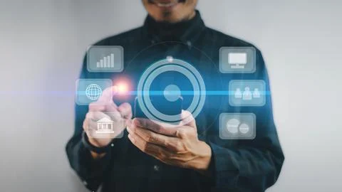 Technology cloud technology concept, Businessman using smartphone connecting  Stock Photos
