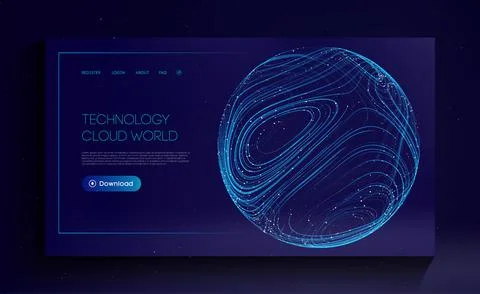 Technology Cloud World. Globe network fintech concept. Blockchain transfer Stock Illustration
