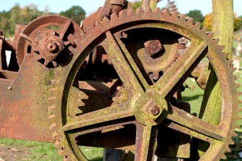 Technology cogwheel field old rust machine work Foto stock