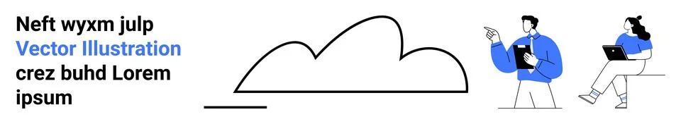 Technology Collaboration Concept with Cloud and Two Professionals Using Table Illustrazione stock