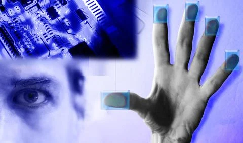Technology collage depicting tech biometrics Stock Illustration