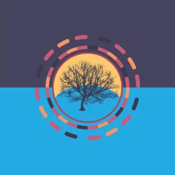 Technology colorful round background with tree. Abstract digital illustration Stock Illustration