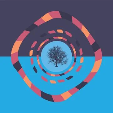 Technology colorful round background with tree. Abstract digital illustration Stock Illustration