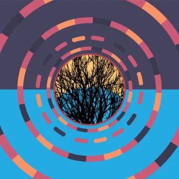 Technology colorful round background with tree. Abstract digital illustration Stock Illustration