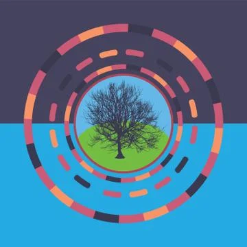 Technology colorful round background with tree. Abstract digital illustration Illustrazione stock