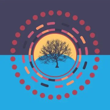 Technology colorful round background with tree. Abstract digital illustration Foto stock