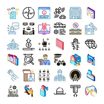 Technology communication business development pictogram glyph icons Stock Illustration