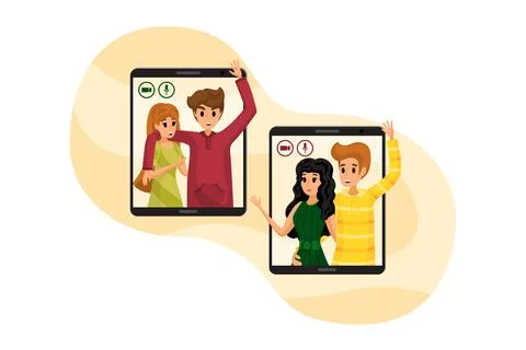 Technology, communication, chat, social distancing friendship, quarantine, co 库存插图