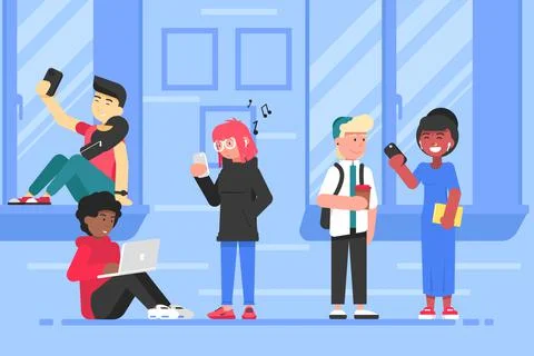 Technology, communication, education, studentship, multiculture, phone concep Stock Illustration