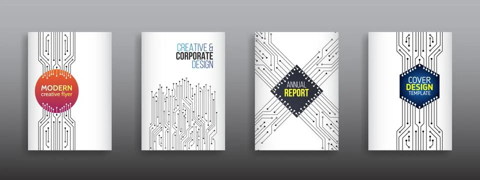 Technology communication element for brochure. Circuit board background for m Stock Illustration