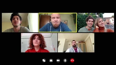 Technology, communication - friends on video call by computer and mobile Video stock 141909866
