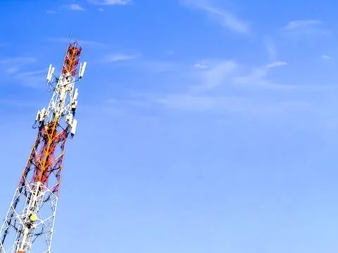 Technology Communication Tower, Mobile and Radio Network, Blue Sky, Stock Photos