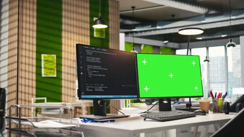 Technology company workspace with chroma key computer 動画素材 313166114