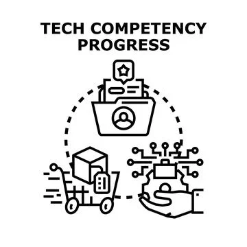 Technology competency progress concept illustration visually representing ski Stock Illustration