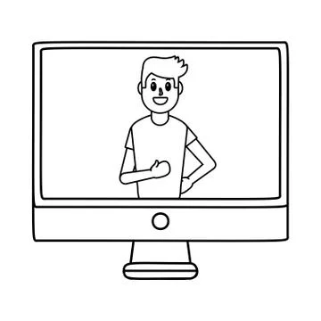 Technology computer cartoon in black and white Stock-Illustration