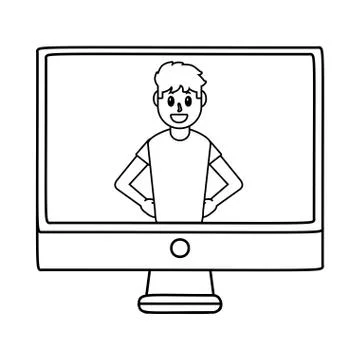 Technology computer cartoon in black and white Stock-Illustration