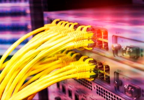 Technology Computer Network, Telecommunication Ethernet Cables Connected to I Stock Photos