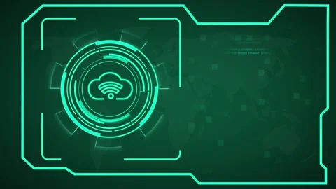 Technology computing data animation loops green HUD cloud indicators. Compu.. Stock Footage 341129548