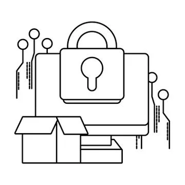 Technology computing security cartoon Stock Illustration