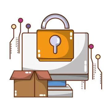 Technology computing security cartoon イラスト素材