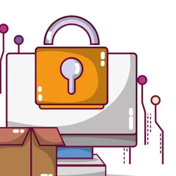 Technology computing security cartoon Stock Illustration