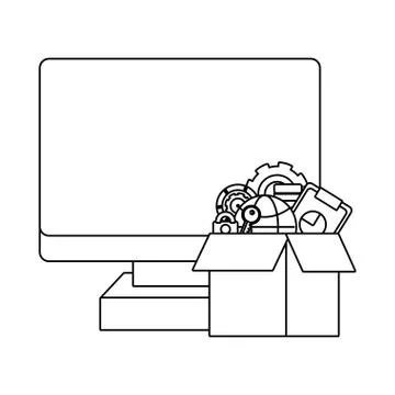 Technology computing support cartoon 스톡 일러스트