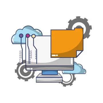 Technology computing support cartoon Stock Illustration