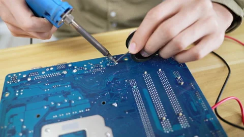 Technology concept of 4k Resolution. Asian man connecting electronic circuits Stock Footage 171729305