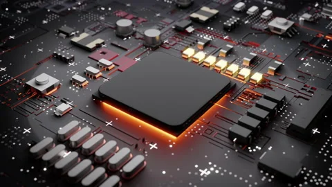 Technology Concept. Circuit Board with CPU Processor Microchip Stock Footage 163573043