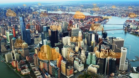 Technology concept, cloud computing, AI, internet of things. New York. Stock Footage 92768381