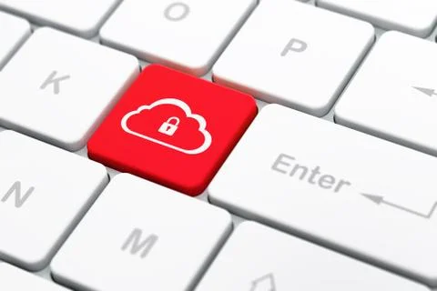 Technology concept: Cloud With Padlock on computer keyboard background Stock Illustration