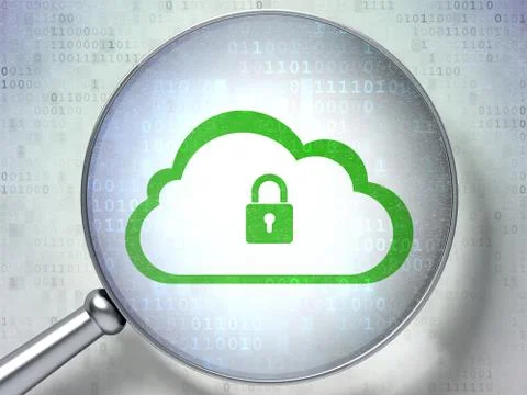 Technology concept: Cloud With Padlock optical glass on digital background Stock Illustration