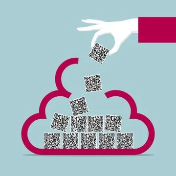 Technology concept design, one hand holding QR Code symbol, put in cloud symbol. Stock Illustration