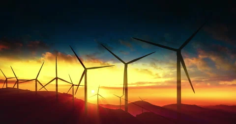 Technology concept of green energy wind turbines farm on high altitude mounta Stock-Footage 252383465