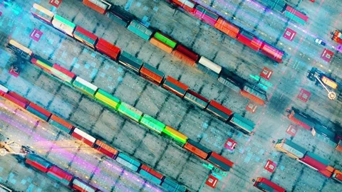 Technology concept of hipping containers Logistics Transportation Port Terminal Vídeo Stock 113195993