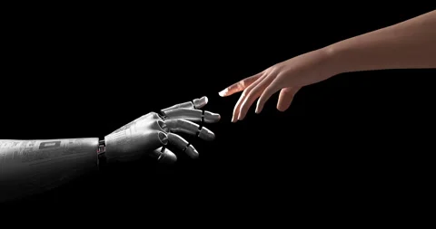 Technology concept with human and robotic fingers touching gently. Stock Footage 317336417
