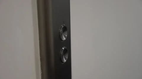Technology concept. man presses elevator button. hand close up. panel with Video stock 254080855
