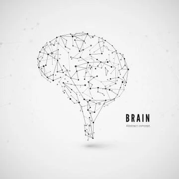 Technology concept, particles and lines. Polygonal brain shape of an artifici Stock Illustration