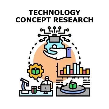 Technology concept research and innovation development process Stock Illustration