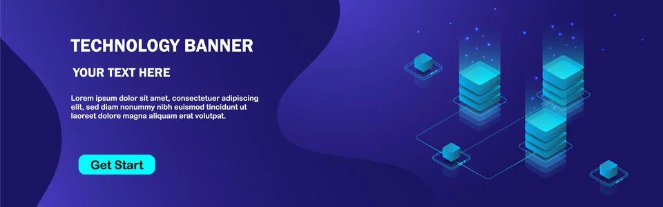 Technology concept for web banner template or brochure , Blue colour , Block  Stock Illustration