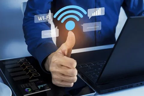 Technology concept Wi-Fi 7 wireless network standard increases efficiency i.. Stock Photos