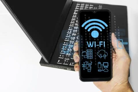 Technology concept Wi-Fi 7 wireless network standard increases efficiency i.. Stock Photos
