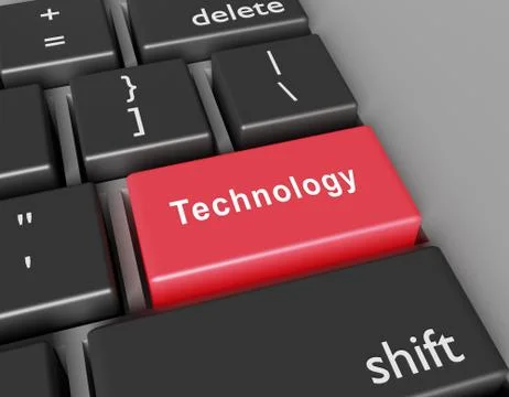 Technology concept. Word Technology on button of computer keyboard Illustrazione stock