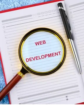 Technology concept. Words WEB DEVELOPMENT in the business notebook. Copy spac Stock Photos