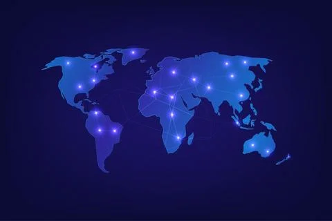 Technology Concept World map Global connection and communication Illustrazione stock