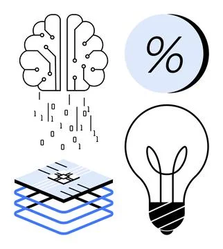 Technology concepts with brain circuit, data flow, percentage symbol, light.. イラスト素材