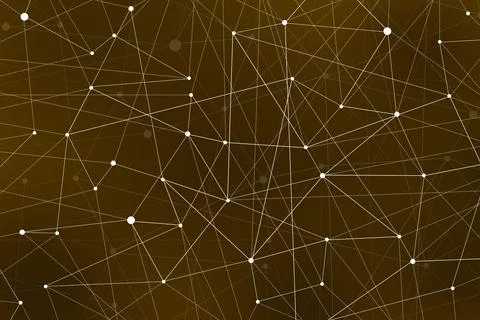 Technology connection abstract lines and dots on dark gold background.  Digit Stock Illustration