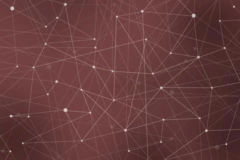 Technology connection abstract lines and dots on dark sangria background.  Di Stock Illustration