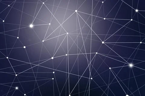 Technology connection abstract lines and dots on dark purple background.  Dig Stock Illustration